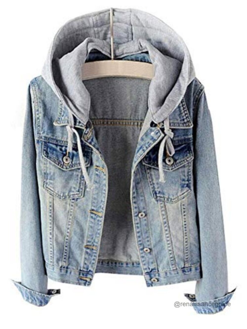 Women's Denim Jacket Detachable Hoodie Cotton Polyester Blend Casual
